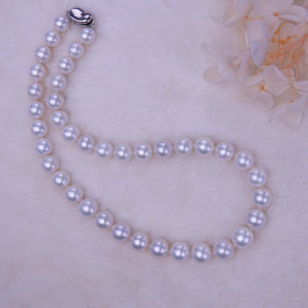 Luminous Natural Freshwater Pearl Necklace – AAA Round White Pearls with Mirror-Like Luster | Heirloom Jewelry for Weddings & Special Occasions